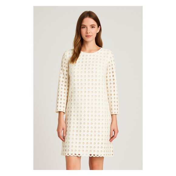 BDBA Eyelet White Long Sleeve Midi Dress L - Picture 1 of 6